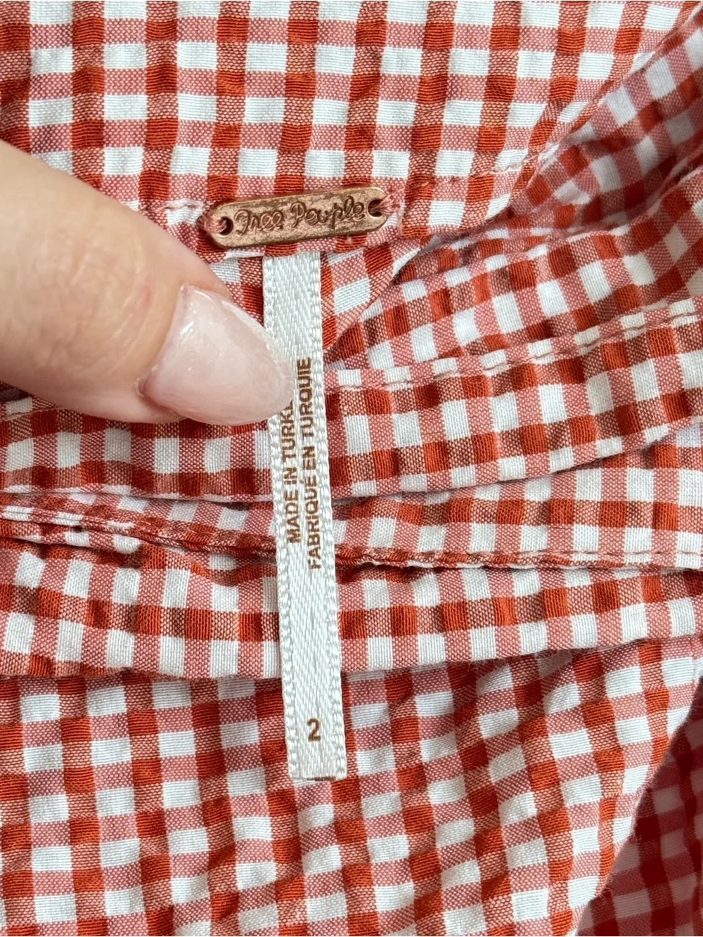 Free People Orange White Gingham Tie Waist Cropped Pants Size 2 Cottagecore